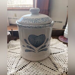 Ceramic Jar with Blue Heart Design